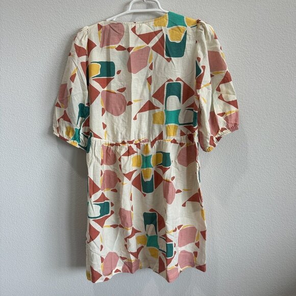 ba&sh Arancia Cream, Pink, Yellow, Green Print Puff Sleeve Mini Dress - Picture 3 of 8